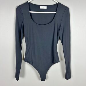 BABATON Black‎ Thong Bodysuit Long Sleeve Size Medium Scoop Double Lined